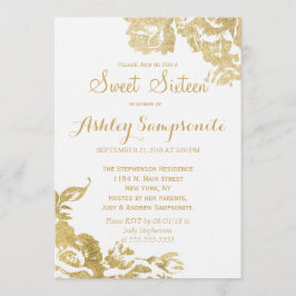 Elegant Simple Modern Rose Floral Gold Sweet 16 Einladung