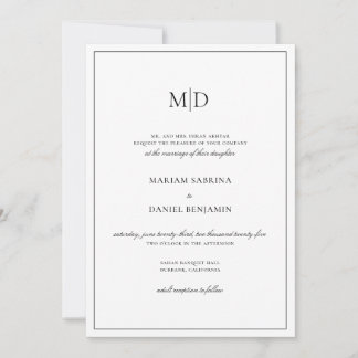Elegant Simple Monogram Script White Wedding Einladung