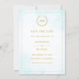 Elegant Simple Monogram Turquoise Wedding Save The Date