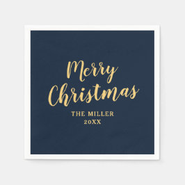 Elegant Simple Navy Blue Frohe Weihnachten Serviette