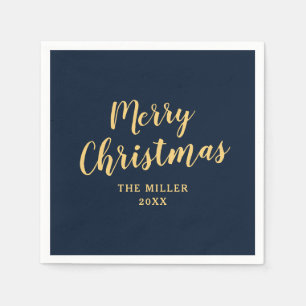 Elegant Simple Navy Blue Frohe Weihnachten Serviette