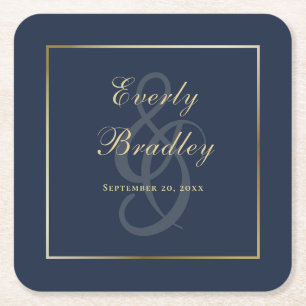 Elegant Simple Navy Blue Gold Border Script Rechteckiger Pappuntersetzer