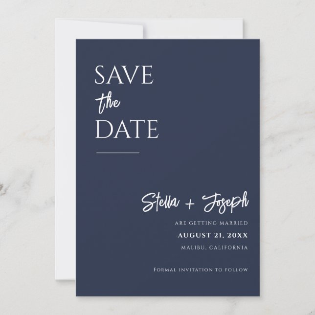 Elegant Simple Navy Blue Modern Chic Photo Wedding Save The Date (Vorderseite)