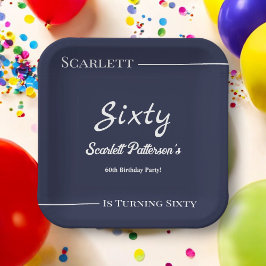 Elegant Simple Navy Blue White Modern Birthday Pappteller