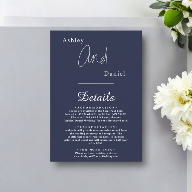 Elegant Simple Navy Blue White Modern Chic Wedding Begleitkarte (Von Creator hochgeladen)