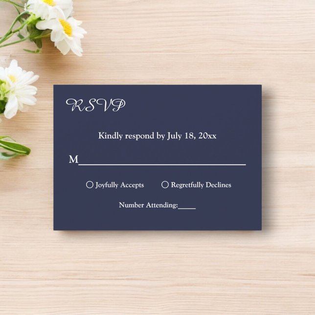 Elegant Simple Navy Blue White Modern Chic Wedding RSVP Karte (Von Creator hochgeladen)