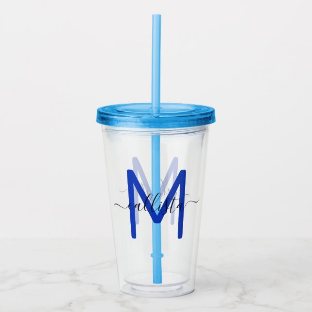 Elegant Simple Navy Blue White Monogram Acryltrinkbecher (Vorderseite)