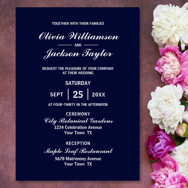 Elegant Simple Navy Blue White Wedding Einladung (Von Creator hochgeladen)