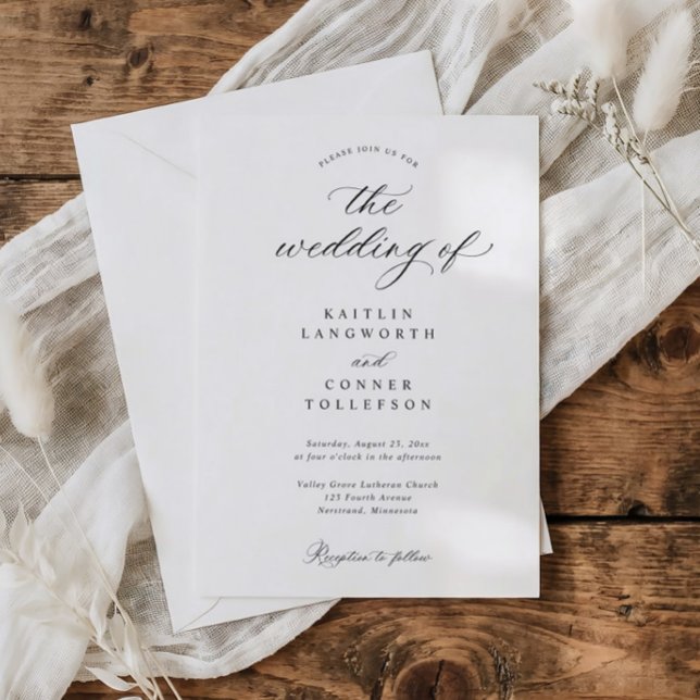 Elegant Simple Old Money Black and White Wedding Einladung (Classic black and white wedding invitation with elegant calligraphy and traditional script)