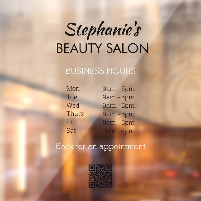 Elegant Simple Opening Hrs Beauty Salon QR Code Fensteraufkleber (Blatt 2)