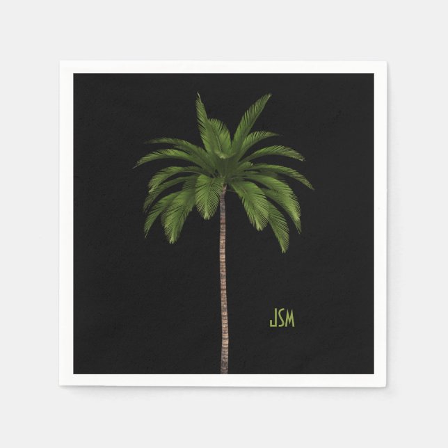 Elegant Simple Palm Tree Tropical Beach Monogram Serviette (Vorderseite)