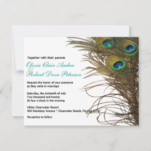 Elegant Simple Peacock Feathers Wedding Einladung