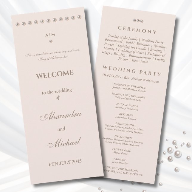 Elegant Simple Pearl Christian Wedding Program Programm (Von Creator hochgeladen)