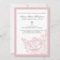 Elegant Simple Pink Floral First Holy Communion