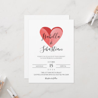 Elegant Simple Pink Heart Wedding Invitation Einladung