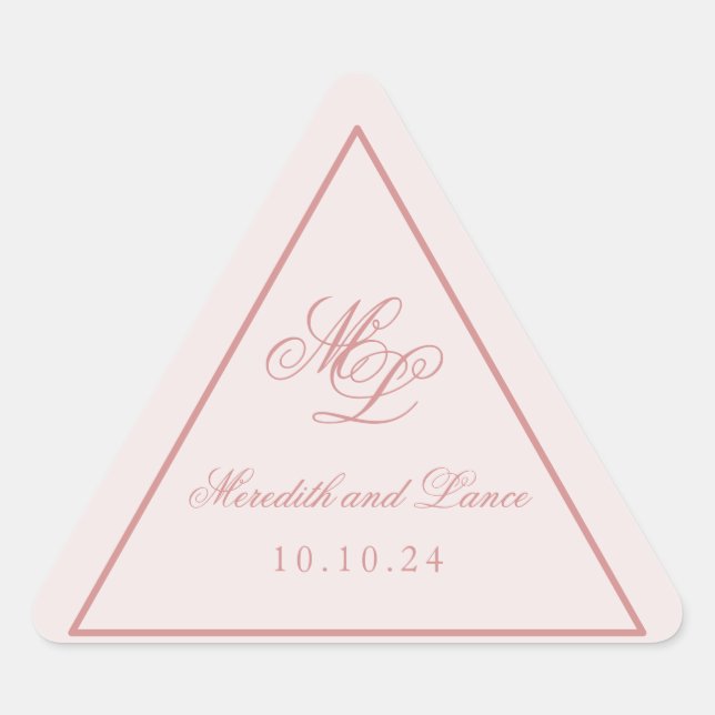 Elegant Simple Pink Monogram Dreieckiger Aufkleber (Vorderseite)