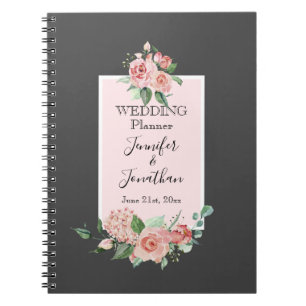 Elegant Simple Pink Roses on Gray Wedding Planner Notizblock