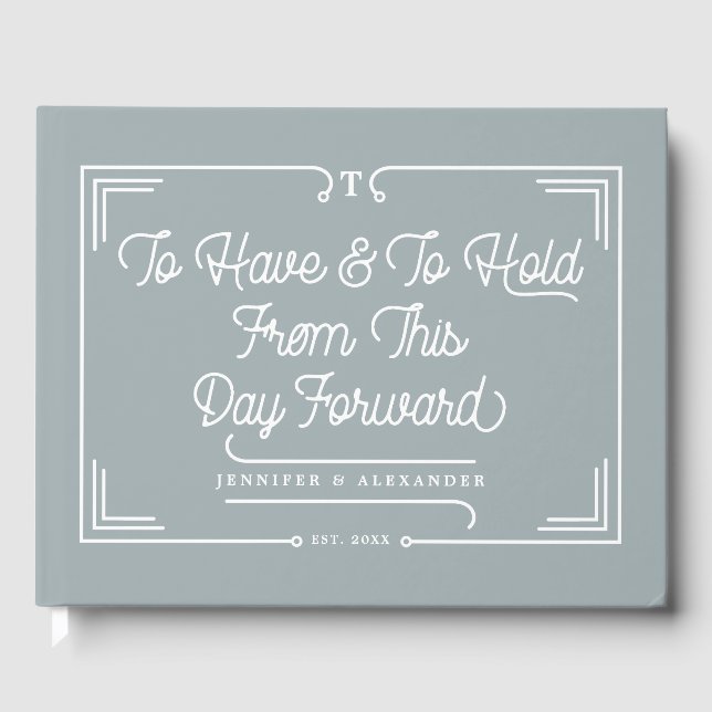 Elegant Simple Quote Dusty Blue Wedding Gästebuch (Vorderseite)