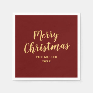Elegant Simple Red Merry Christmas Serviette