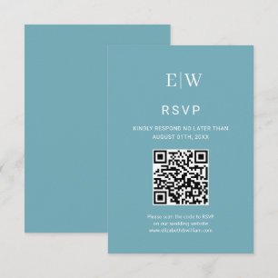 Elegant Simple Retro Blue mit Monogram Wedding RSVP Karte