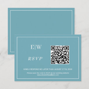 Elegant Simple Retro Blue mit Monogram Wedding RSVP Karte