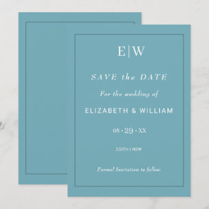 Elegant Simple Retro Blue mit Monogram Wedding Save The Date