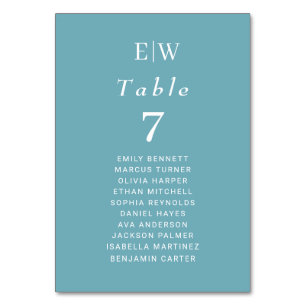 Elegant Simple Retro Blue mit Monogram Wedding Tischnummer