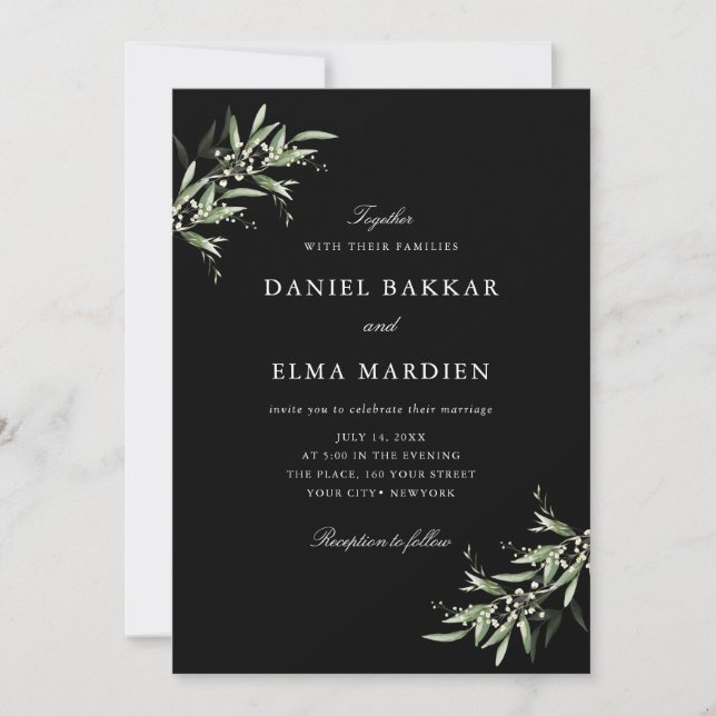 Elegant Simple Rustic Botanical Greenery Wedding Einladung (Vorderseite)