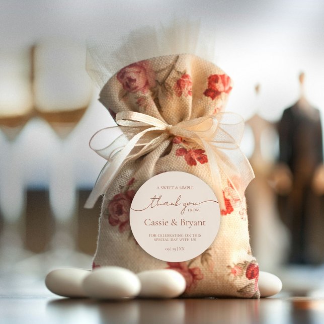 Elegant Simple Rustic Wedding Vielen Dank Runder Aufkleber (Simple Elegant Rustic Terracotta Wedding Thank You Sticker)