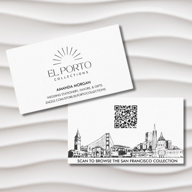 Elegant Simple San Francisco Skyline QR Code Visitenkarte (San Francisco Business Cards)