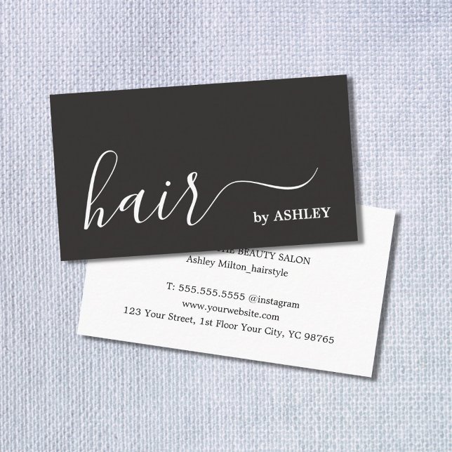 Elegant Simple Schwarz-weiß Hair Stylist Visitenkarte (Von Creator hochgeladen)