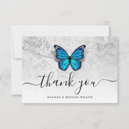 Elegant Simple Script Blue Butterfly Dankeskarte