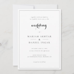 Elegant Simple Script Calligraphy White Wedding Einladung
