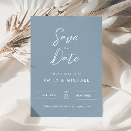 Elegant Simple Script Dusty Blue Wedding Save The Date