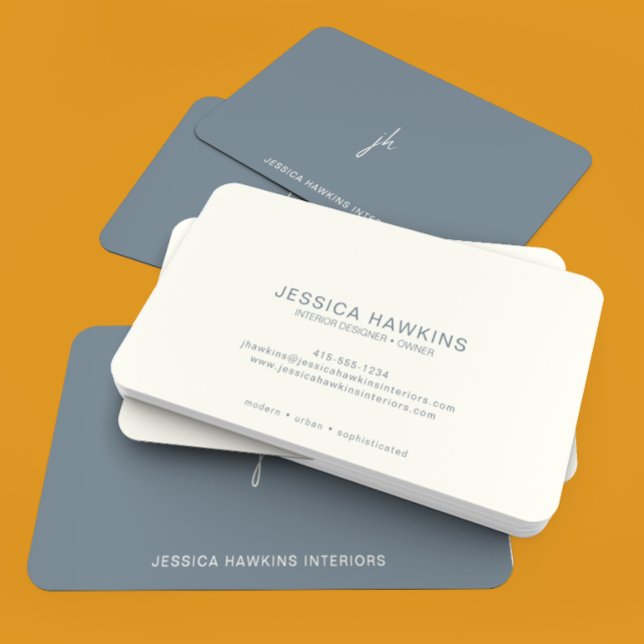 Elegant Simple Script Monogram Dusty Blue Visitenkarte (Von Creator hochgeladen)