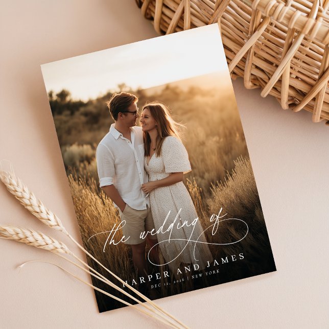 Elegant Simple Script QR Code Photo Budget Wedding Einladung (Von Creator hochgeladen)