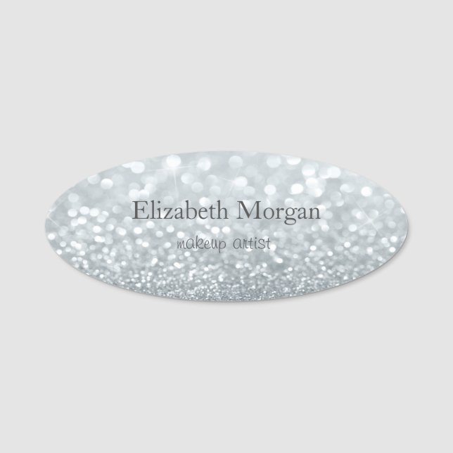 Elegant Simple Silver Glitzer Bokeh Namensschild (Vorderseite)