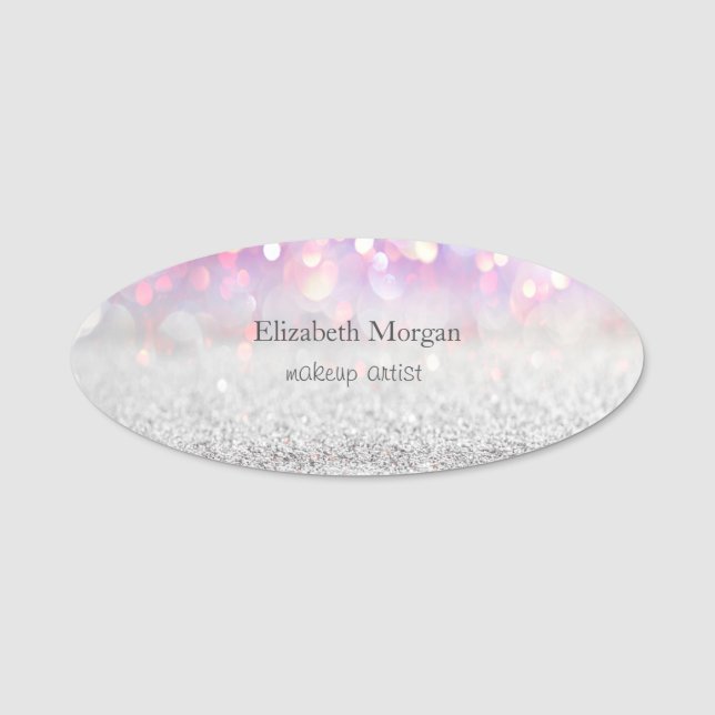 Elegant Simple Silver Pink Glitzer Bokeh Namensschild (Vorderseite)