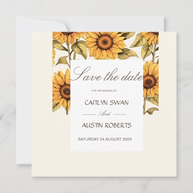 Elegant Simple Sunflower Save The Date (Vorderseite)