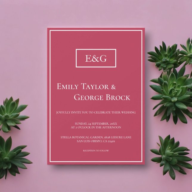 Elegant Simple Viva Magenta Monogram Frame Wedding Einladung (Von Creator hochgeladen)