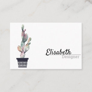 Elegant Simple Watercolor Cactus Script Boho Pots Visitenkarte