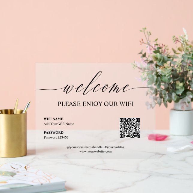 Elegant Simple Welcome Enjoy WiFi QR Code Acrylschild (Hochzeit)