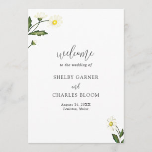Elegant Simple White Daisy Floral Wedding Programm
