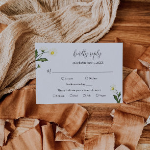 Elegant Simple White Daisy Floral Wedding RSVP Karte