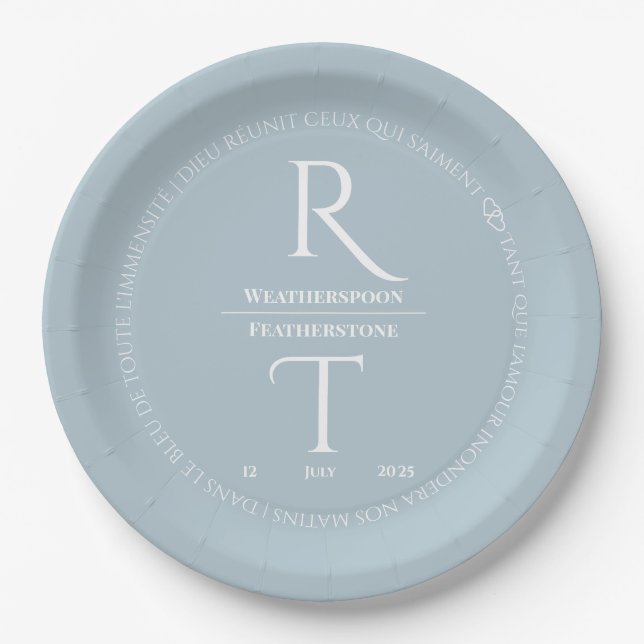Elegant Simple White Gray Monogram Wedding Pappteller (Vorderseite)