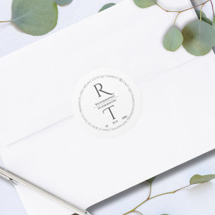 Elegant Simple White Gray Monogram Wedding Runder Aufkleber