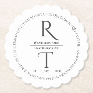 Elegant Simple White Gray Monogram Wedding Untersetzer