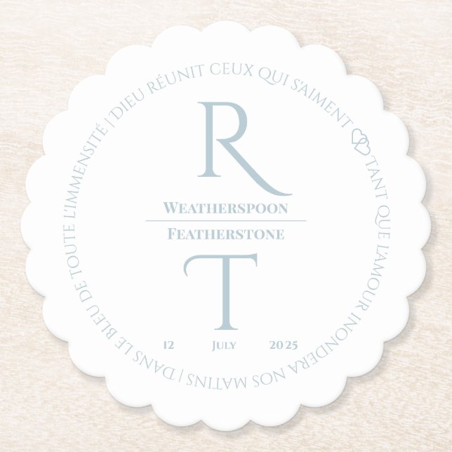 Elegant Simple White Gray Monogram Wedding Untersetzer (Vorderseite)