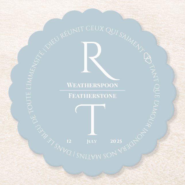 Elegant Simple White Gray Monogram Wedding Untersetzer (Vorderseite)