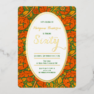 Elegant Sixty Orange William Morris Geburtstag Folieneinladung